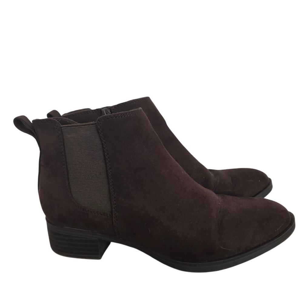 So Brown Suede-Look Ankle Booties, Size 6